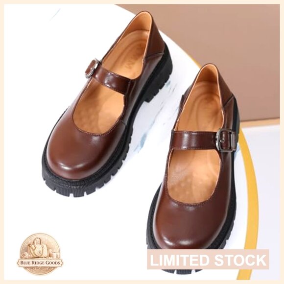 Platform Mary Jane Shoes Chunky Round Toe Non-Slip Comfort Leather Casual Dressy - Picture 6 of 7
